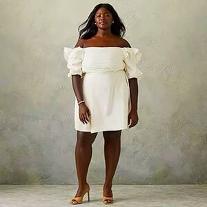 Prabal Gurung Off-the-shoulder Cream Fit & Flare dress with ruched bodice Sz 18w